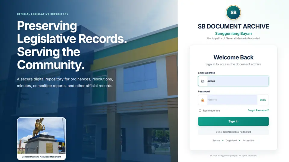 SB Document Archive interface preview